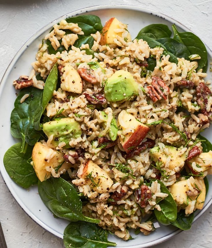 Vegan Rice Salad with Pecans and Apple